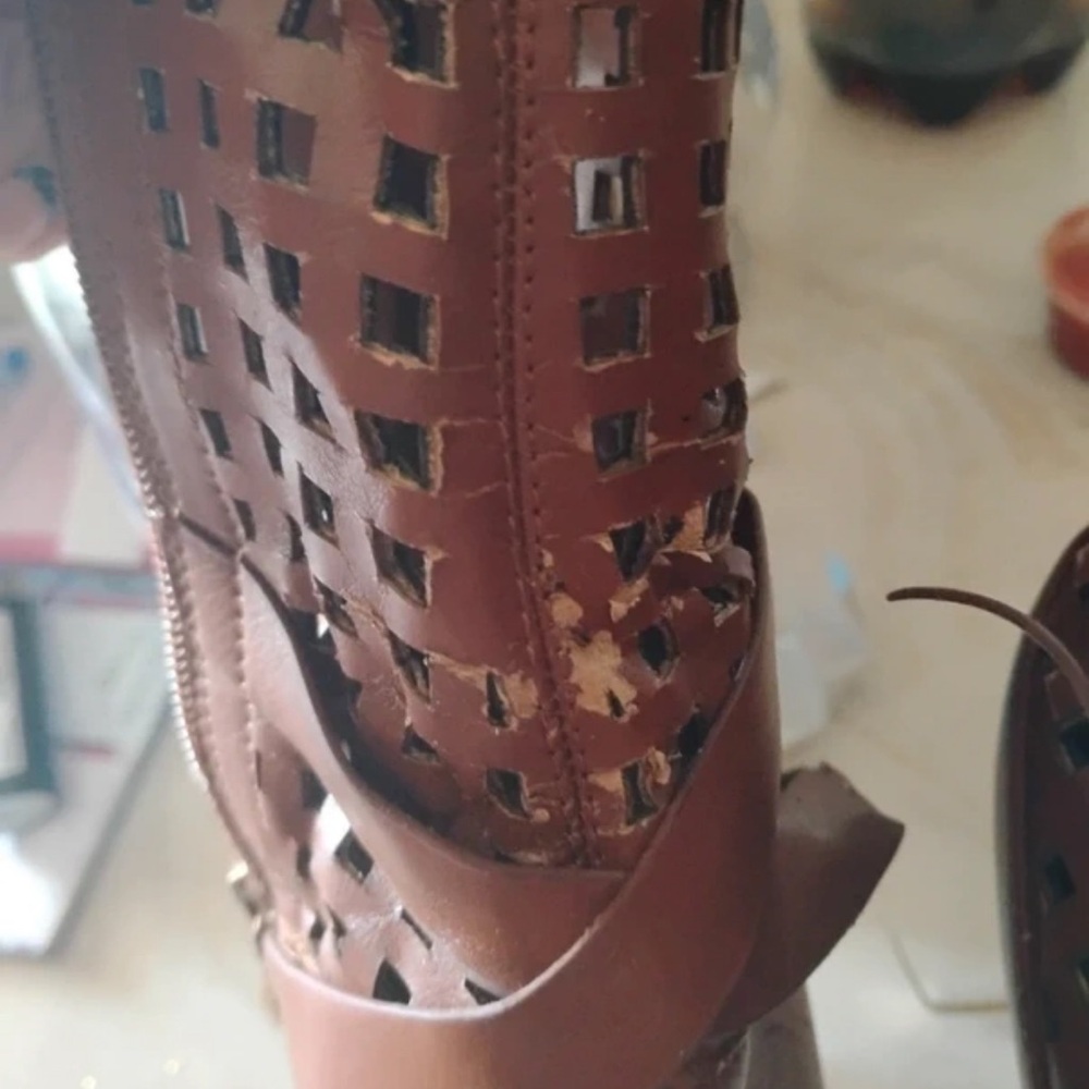 Cleobella Brown Woven Leather Heeled Boots